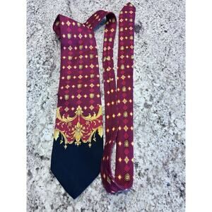 Mens 100% Silk Red Black Yellow Baroque Floral Print Designer? 90s